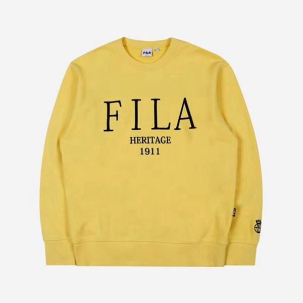 Fila Heritage Embroidered Men's Sweatshirts - Yellow,NZ 346-72405